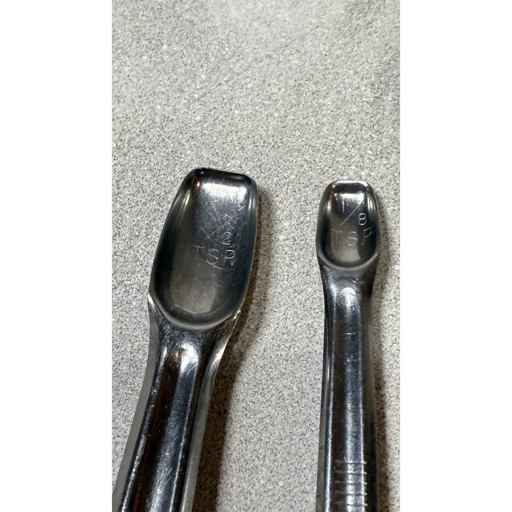 Vintage Foley Measuring Spoons Locking Nesting Double End‎ Stainless Steel Set 2